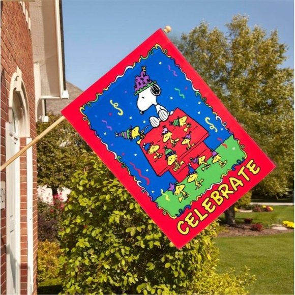 SNOOPY PEANUTS GANG 'Celebrate' House-Sized Standard Flag 28x40" Birthdays Grads - Picture 1 of 2